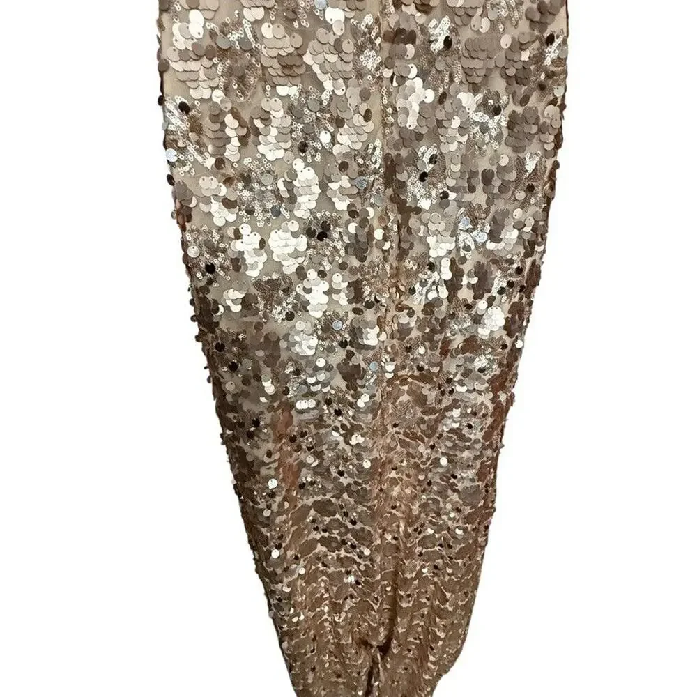 Night Moves Light Gold All Over Sequin Beaded Strapless Formal 6755 Dress Gown 4 - Picture 12 of 16